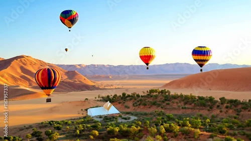colorful hot air balloons over a landscape