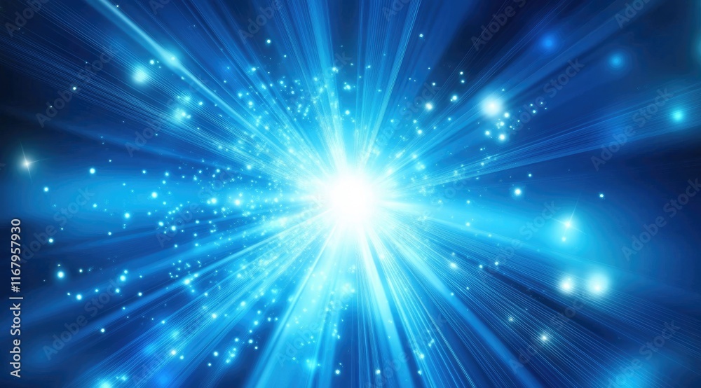 Naklejka premium Abstract blue background with light rays and glowing dots, digital grid lines, technology background ,generative ai