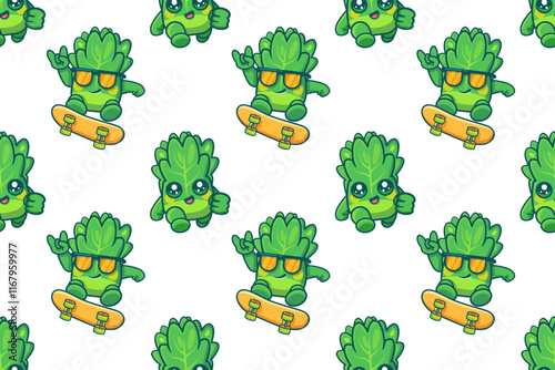 funny lettuce vegetable character seamless pattern illustration background