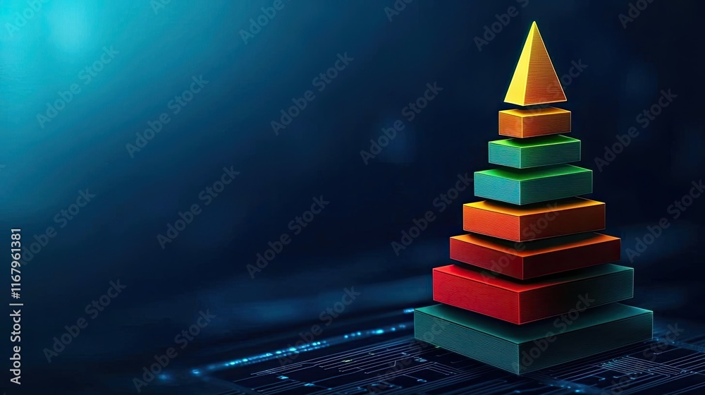 A colorful stack of geometric shapes representing data analysis and technology. Ideal for illustrating concepts related to growth and innovation. A colorful stack of geometric shapes representing data analysis and technology. Ideal for illustrating concepts related to growth and innovation.