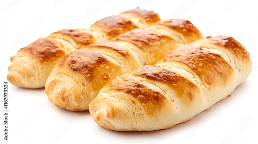 Freshly baked golden croissants on a white isolate background. Freshly baked golden croissants on a white isolate background.