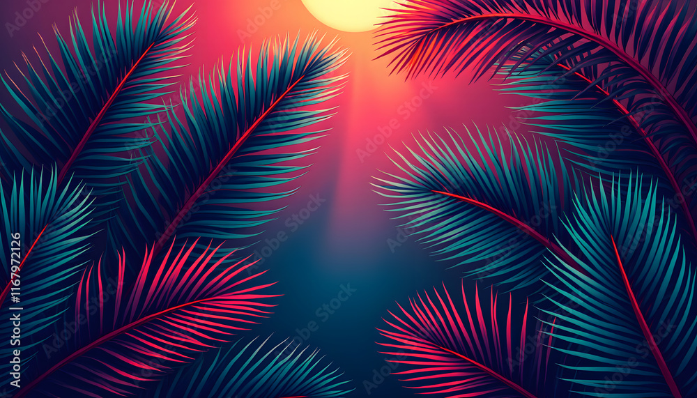 Radiant Tropical Palm Leaves in Vibrant Gradient Tones Radiant Tropical Palm Leaves in Vibrant Gradient Tones