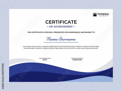 Elegant blue color certificate vector design template