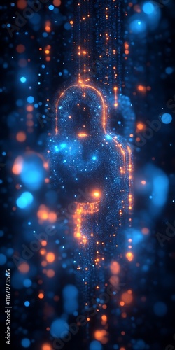 Glowing padlock digital data security.