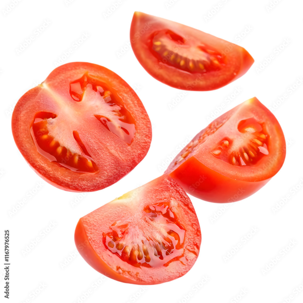 Tomato slices isolated on white on white background Tomato slices isolated on white on white background