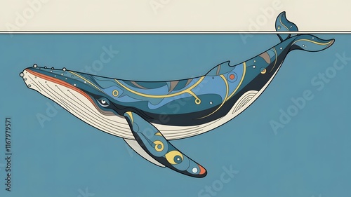 An illustration of a whale with abstract geometric patterns. photo