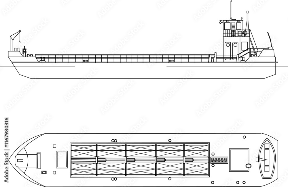 Obraz premium Vector sketch illustration silhouette design detail of offshore oil tanker ship for industry.eps