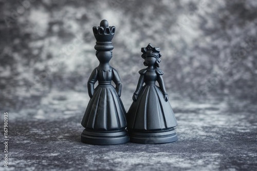 Moody Chess Pieces King and Queen Pair on Grey Background photo