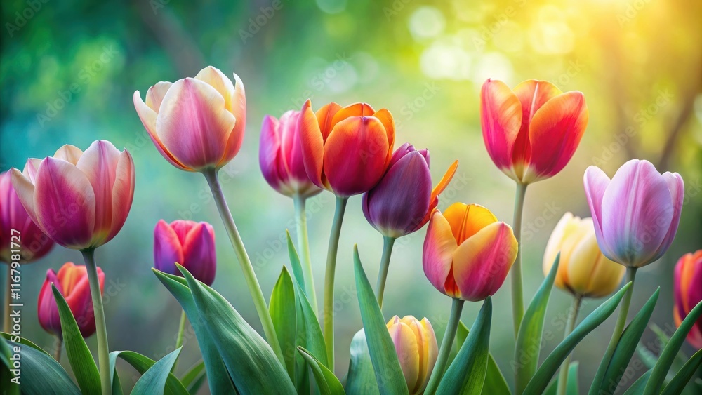 vibrant tulips swaying gently in the breeze against a muted green paper background, showcasing their intricate details and unique shapes, spring flowers, colorful blooms vibrant tulips swaying gently in the breeze against a muted green paper background, showcasing their intricate details and unique shapes, spring flowers, colorful blooms