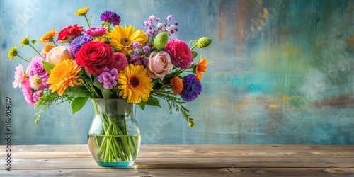 Colorful mixed flowers arrangement in a elegant vase, blooms, fresh