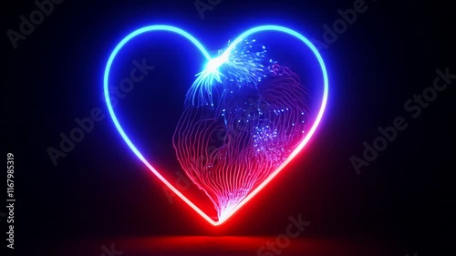 neon heart shape with glowing blue lights