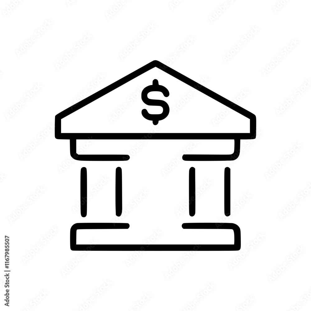 Bank in outline icon style, business and finance theme. Bank in outline icon style, business and finance theme.