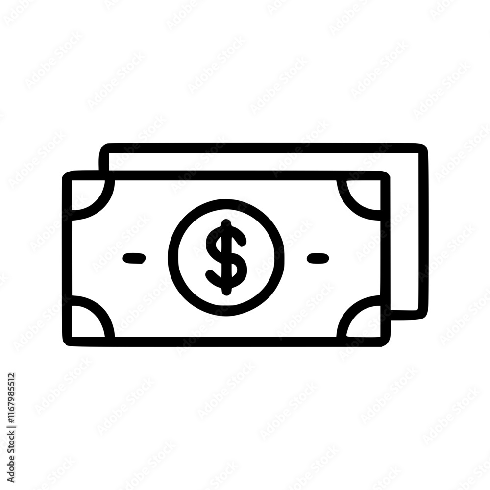 Banknotes in outline icon style, business and finance theme. Banknotes in outline icon style, business and finance theme.