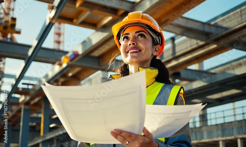 construction worker in a reflective vest and helmet photo