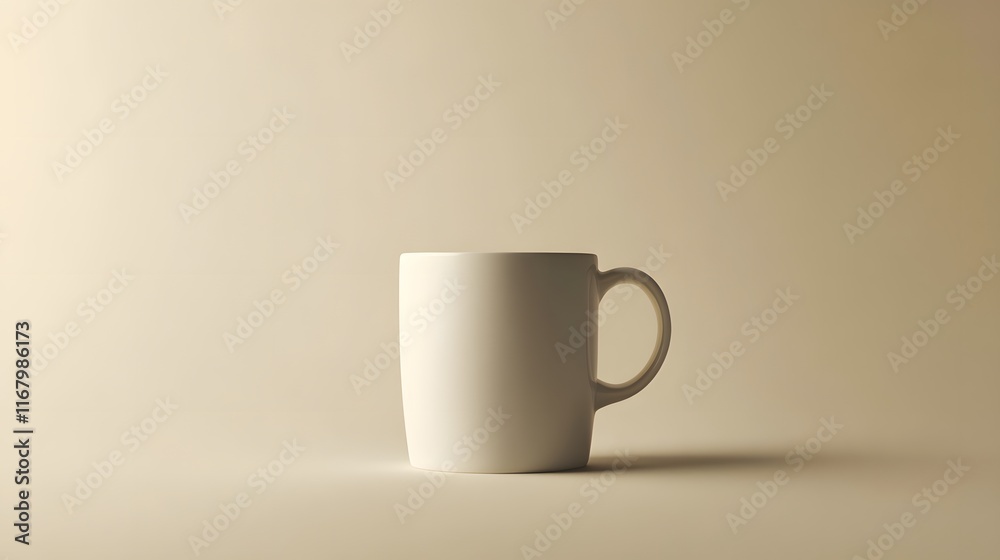 Simple White Mug on Beige Background Simple White Mug on Beige Background