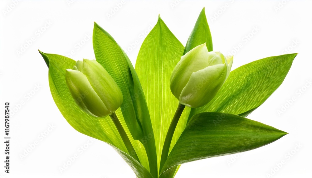 Fototapeta premium Tulip green on white background isolated. Beautiful flower.