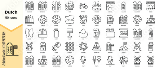 Set of dutch icons. Simple line art style icons pack. Vector illustration