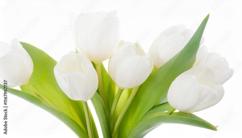 Tulip white on white background isolated. Beautiful flower.