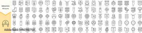 Set of defence force icons. Simple line art style icons pack. Vector illustration