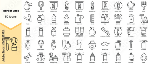 Set of barber shop icons. Simple line art style icons pack. Vector illustration