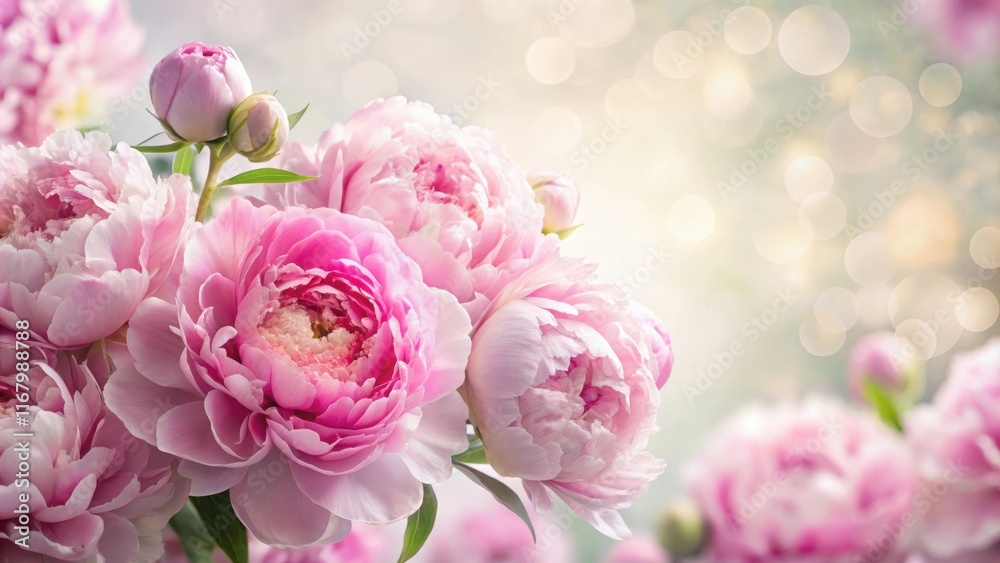 Delicate pink peonies in full bloom against a soft white background , soft focus, pastel, soft focus Delicate pink peonies in full bloom against a soft white background , soft focus, pastel, soft focus