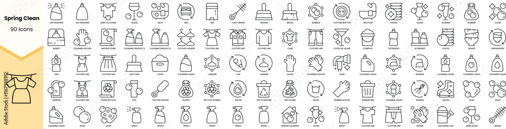 Set of spring clean icons. Simple line art style icons pack. Vector illustration Set of spring clean icons. Simple line art style icons pack. Vector illustration