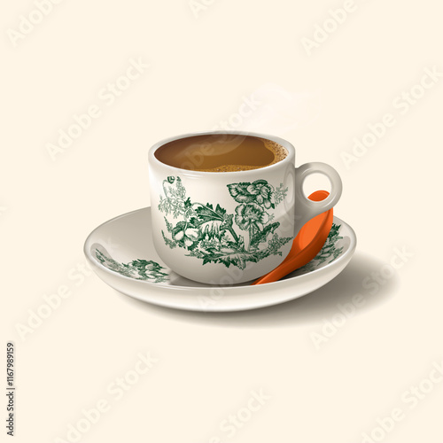 Nanyang Kopitiam Traditional Coffee Cup with Saucer.