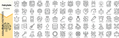 Set of fairytale icons. Simple line art style icons pack. Vector illustration