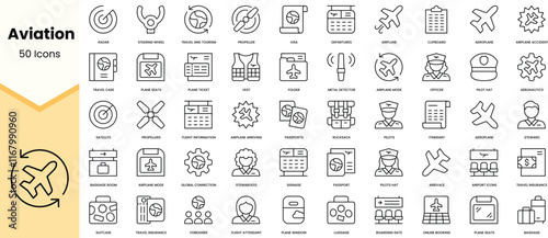 Set of aviation icons. Simple line art style icons pack. Vector illustration