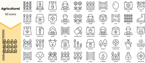 Set of agricultural icons. Simple line art style icons pack. Vector illustration