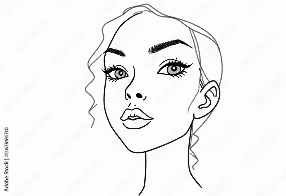 Elegant Single Line Drawing of a Face: High-Resolution Minimalist Artwork for Contemporary Spaces Elegant Single Line Drawing of a Face: High-Resolution Minimalist Artwork for Contemporary Spaces