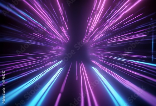 render rays futuristic speed blue 3d abstract ultra violet li. light background neon glowing