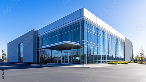 Modern glass-fronted office building exterior on a sunny day.