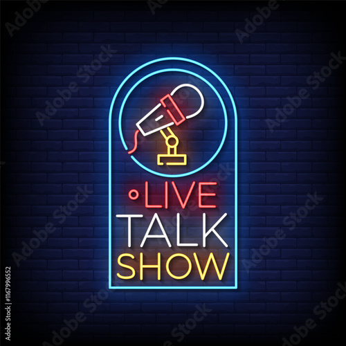 live talk show neon sign style with brick wall background vector