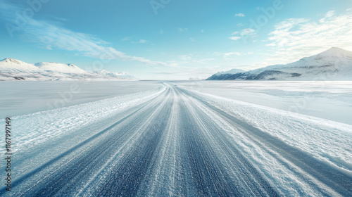 Winter ice road adventure frozen landscape aerial view arctic environment journey into nature's beauty
