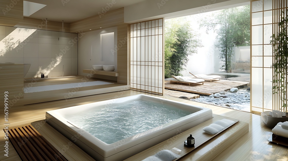 Fototapeta premium Relaxing spa retreat in tranquil zen environment modern interior