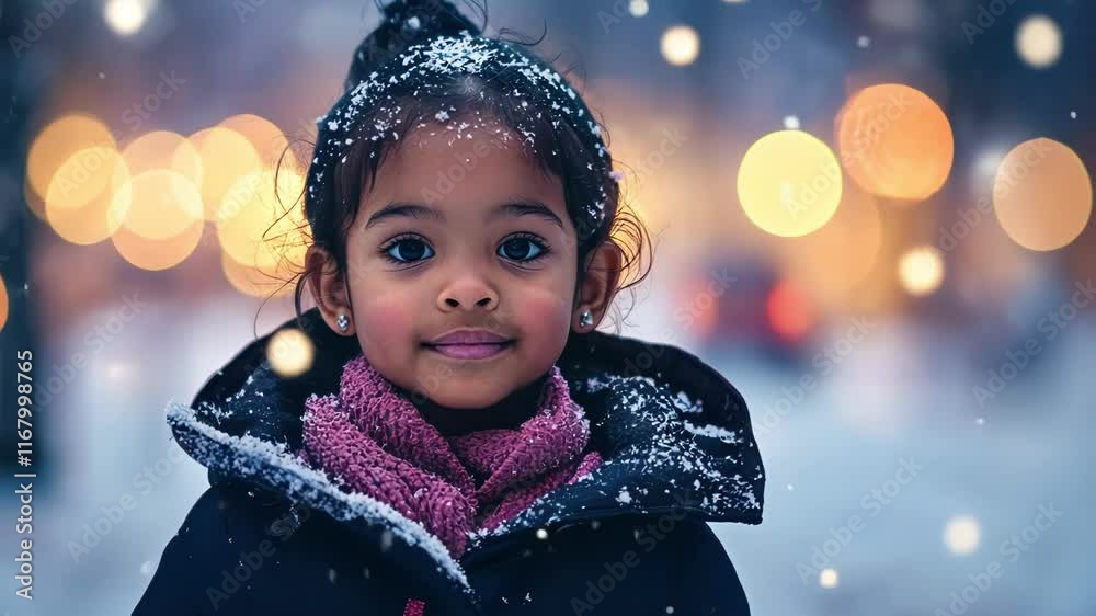 A smiling girl surrounded by snow, capturing a magical winter moment. A smiling girl surrounded by snow, capturing a magical winter moment.