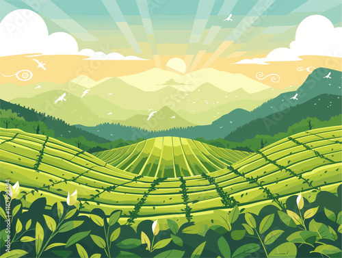 Animated Panorama of Tea Leaf Drying: A Tranquil Landscape of Warmth and Fragrance