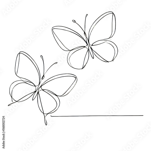 Minimalist line art featuring two butterflies in flight.