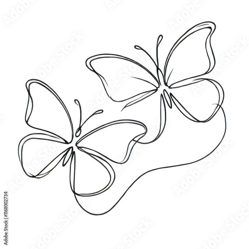 Minimalist line art featuring two butterflies in flight.