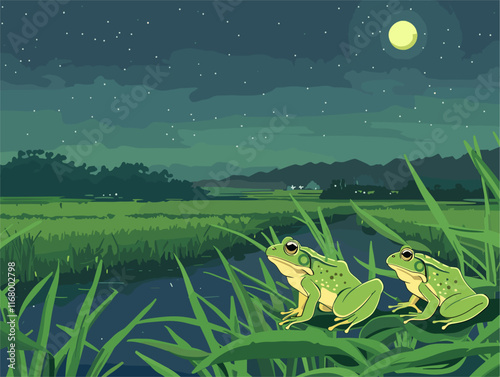 🐸🐸 A Frog Chorus at Night: A Paddy Field Symphony of Frogs🐸🐸