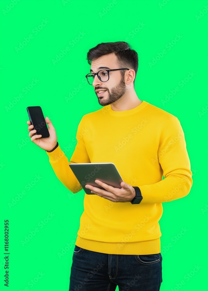 Man holding a cell phone and a tablet
Man holding a cell phone and a tablet