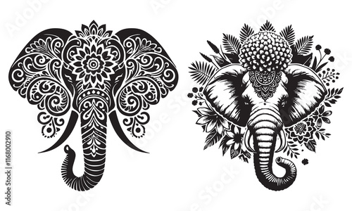 black and white tattoo of an elephant