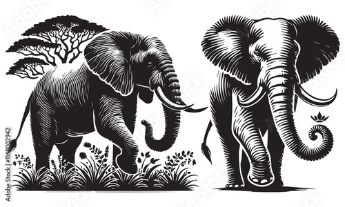 Majestic Trunk Elephant Vector Silhouette