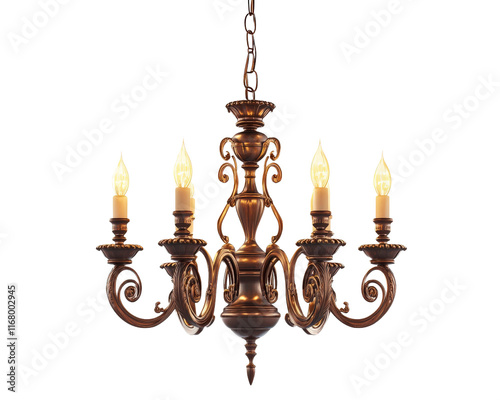 Elegant vintage chandelier with five lights, featuring ornate design and warm glow. Perfect for adding charm to any room photo