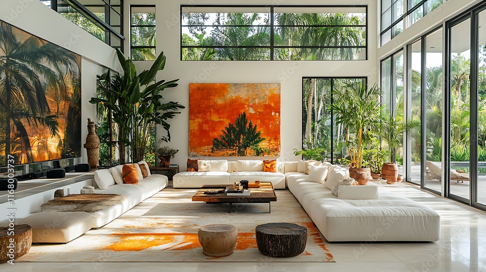 Fototapeta premium Modern living room design luxury home interior decor bright space