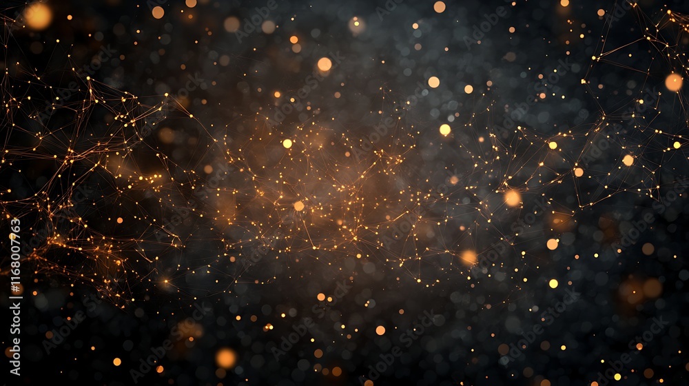 Obraz premium Digital floating particles forming geometric patterns and soft glowing light 