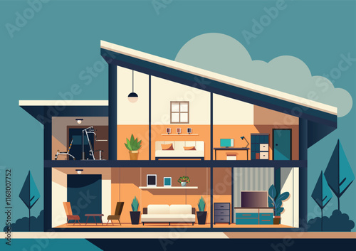 Modern house in cut with no people.