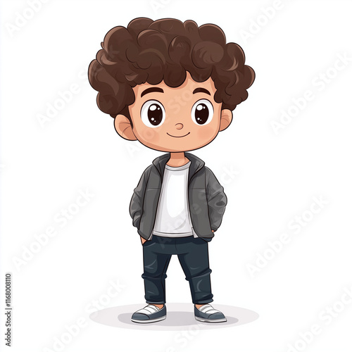 Cute man Cartoon illustration wearing black jacket standing isolated on white background