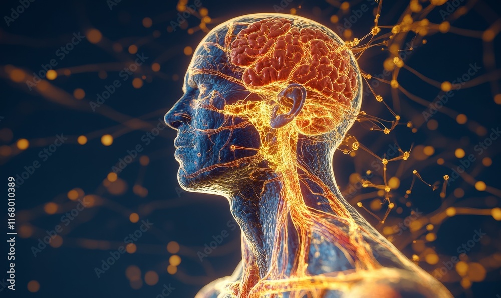 Glowing human anatomy; neural network visualization. Glowing human anatomy; neural network visualization.
